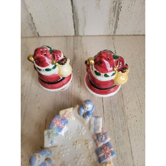 Santa Claus‎ salt pepper shaker sponge tray dish kitchen Xmas set - Picture 7 of 9